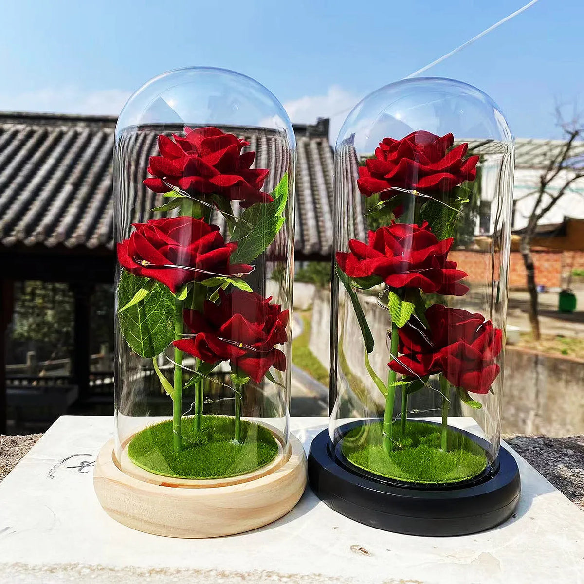 LED Galaxy Three Rose Artificial Flowers Wedding Decor Creative Valentine's Mother's Day Gift Dome Rose Valentines Ornament