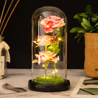 LED Galaxy Three Rose Artificial Flowers Wedding Decor Creative Valentine's Mother's Day Gift Dome Rose Valentines Ornament