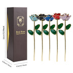 24K Gold Dipped Real Rose Set 5Colors Teal Black Blue Red Purple with Luxury Gift Box Valentine's Day Anniversary Birthday Gifts