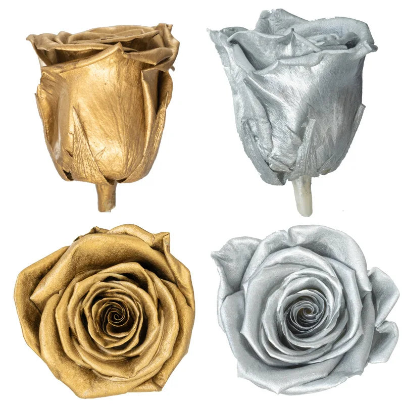 A Grade Preserved Gold Silver Plated Rose Eternal Rose Head Imortal Rose Wedding Home Office Decor Florist Flower DIY Material