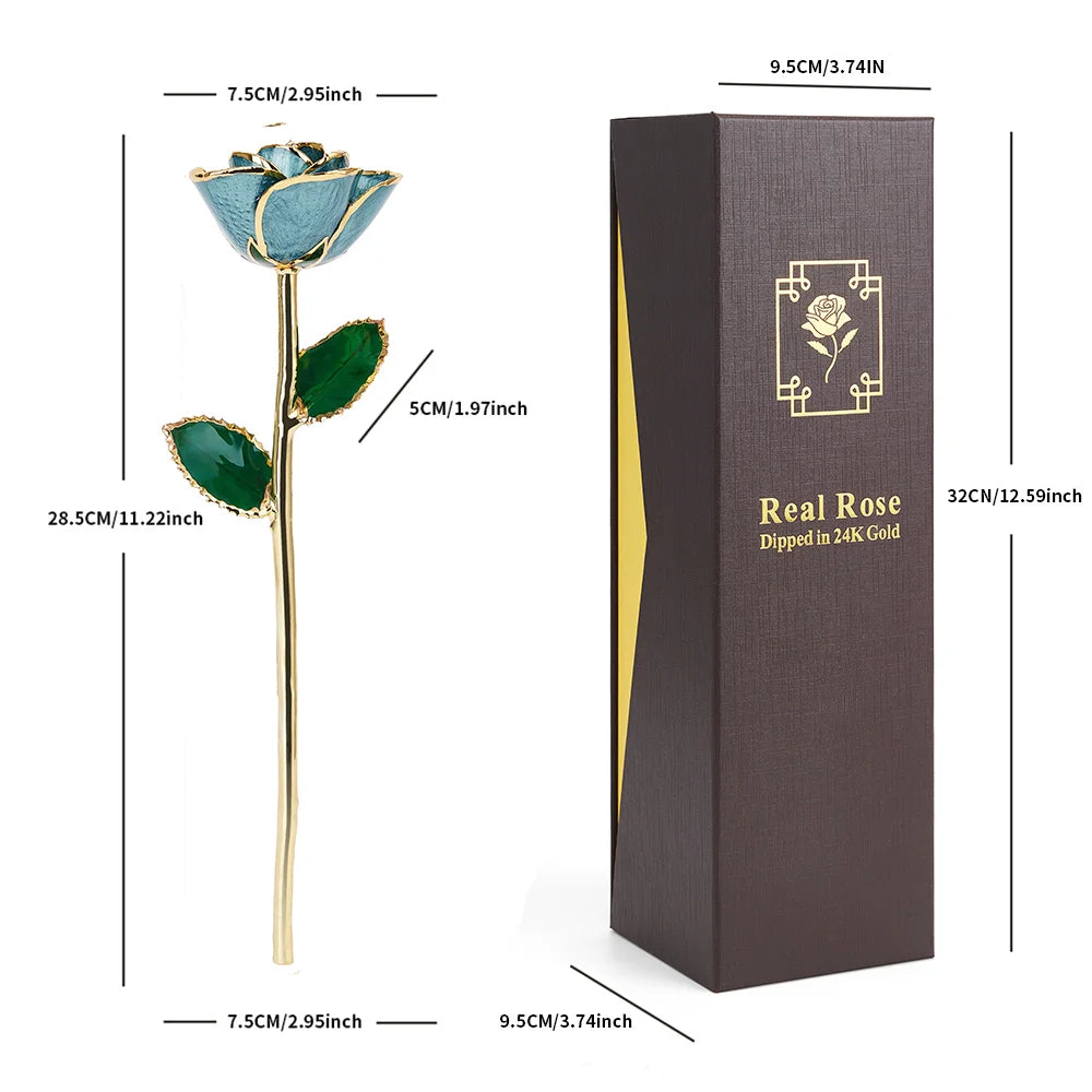 24K Gold Dipped Real Rose Set 5Colors Teal Black Blue Red Purple with Luxury Gift Box Valentine's Day Anniversary Birthday Gifts
