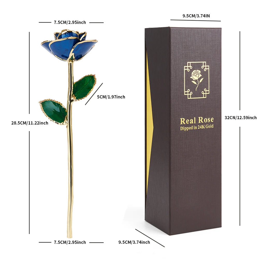 24K Gold Dipped Real Rose Set 5Colors Teal Black Blue Red Purple with Luxury Gift Box Valentine's Day Anniversary Birthday Gifts