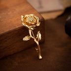 Luxury High-End Gold-Tone Rose Flower Brooch Pin for Women & Men - Elegant Suit Coat Badge Fashion Jewelry Lapel Accessory